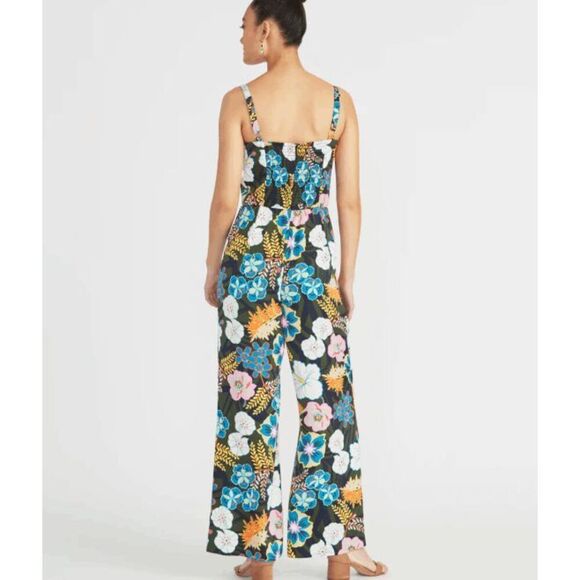 Rachel Roy Zandra Jumpsuit Sleeveless Smocked Zipper Back Black Floral Size 2 - Picture 2 of 16